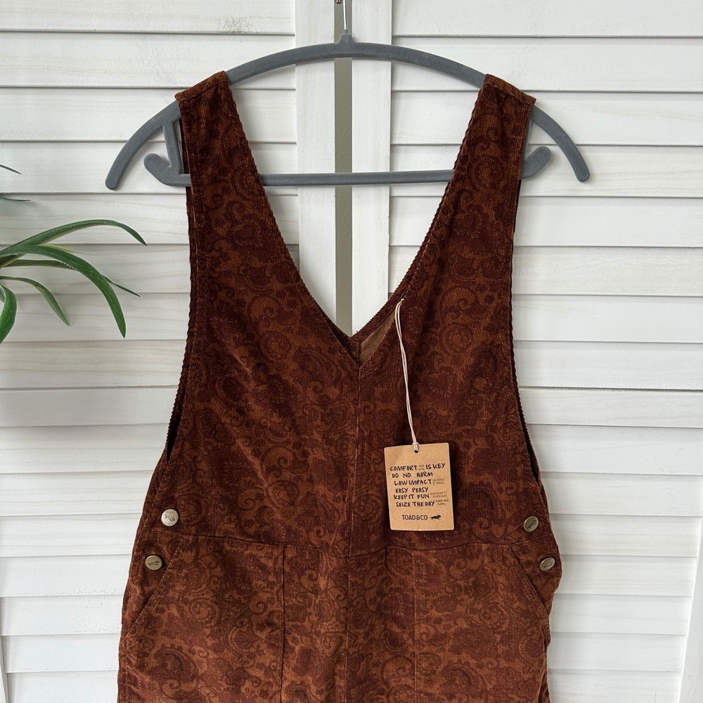New Toad&Co Scouter Cord Shorterall Paisley Print Brown Organic Cotton Size S - Picture 2 of 10